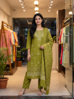Olive Green 3-Piece Kurta Palazzo Set