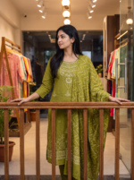 Olive Green 3-Piece Kurta Palazzo Set - Image 4