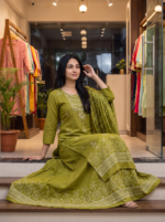 Olive Green 3-Piece Kurta Palazzo Set - Image 6