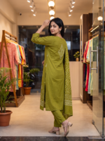 Olive Green 3-Piece Kurta Palazzo Set - Image 5