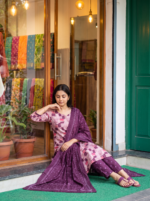 Pink & Purple Printed 3-Piece Kurta Pant Set with Dupatta - Image 4