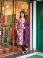 Pink & Purple Printed 3-Piece Kurta Pant Set with Dupatta - Image 3