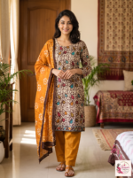 Multicolour Printed 3-Piece Kurta Pant Set with Mustard Dupatta - Image 3