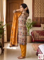Multicolour Printed 3-Piece Kurta Pant Set with Mustard Dupatta - Image 4