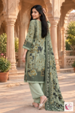 Sage Green Floral Printed 3-Piece Kurta Pant Set with Dupatta - Image 3