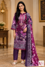 Purple Floral Printed 3-Piece Kurta Pant Set with Dupatta - Image 3