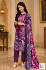 Purple Floral Printed 3-Piece Kurta Pant Set with Dupatta - Image 2