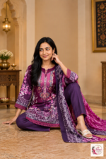Purple Floral Printed 3-Piece Kurta Pant Set with Dupatta - Image 5