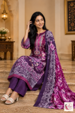 Purple Floral Printed 3-Piece Kurta Pant Set with Dupatta - Image 4