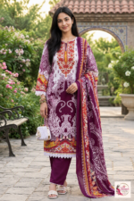 Purple Floral Printed 3-Piece Kurta Pant Set with Dupatta