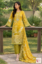 Mustard Yellow Floral Printed 3-Piece Kurta Pant Set with Dupatta